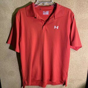 Under Armour Mens Loose Large Red HeatGear Short Sleeve Polo Golf Casual Sz M